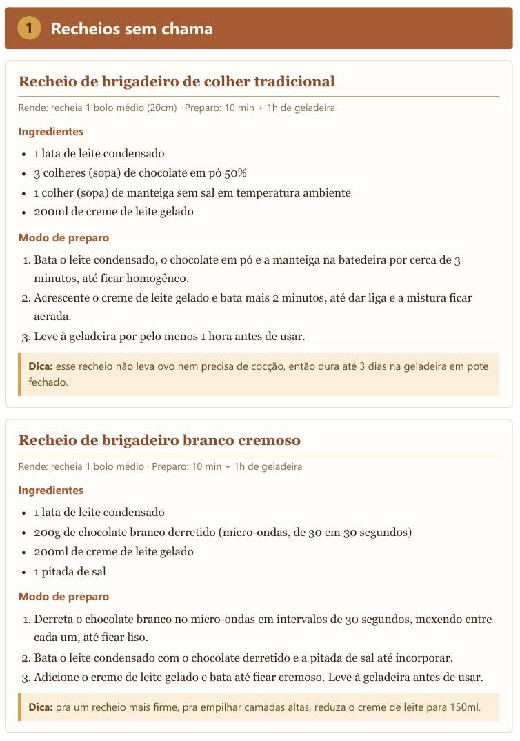 Página real de abertura da categoria Recheios no ebook Receitas Sem Chama
